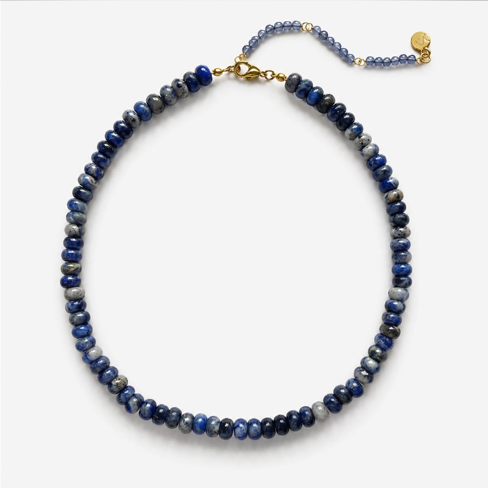 Lapis-Style Blue Beaded Necklace with Gold Accents